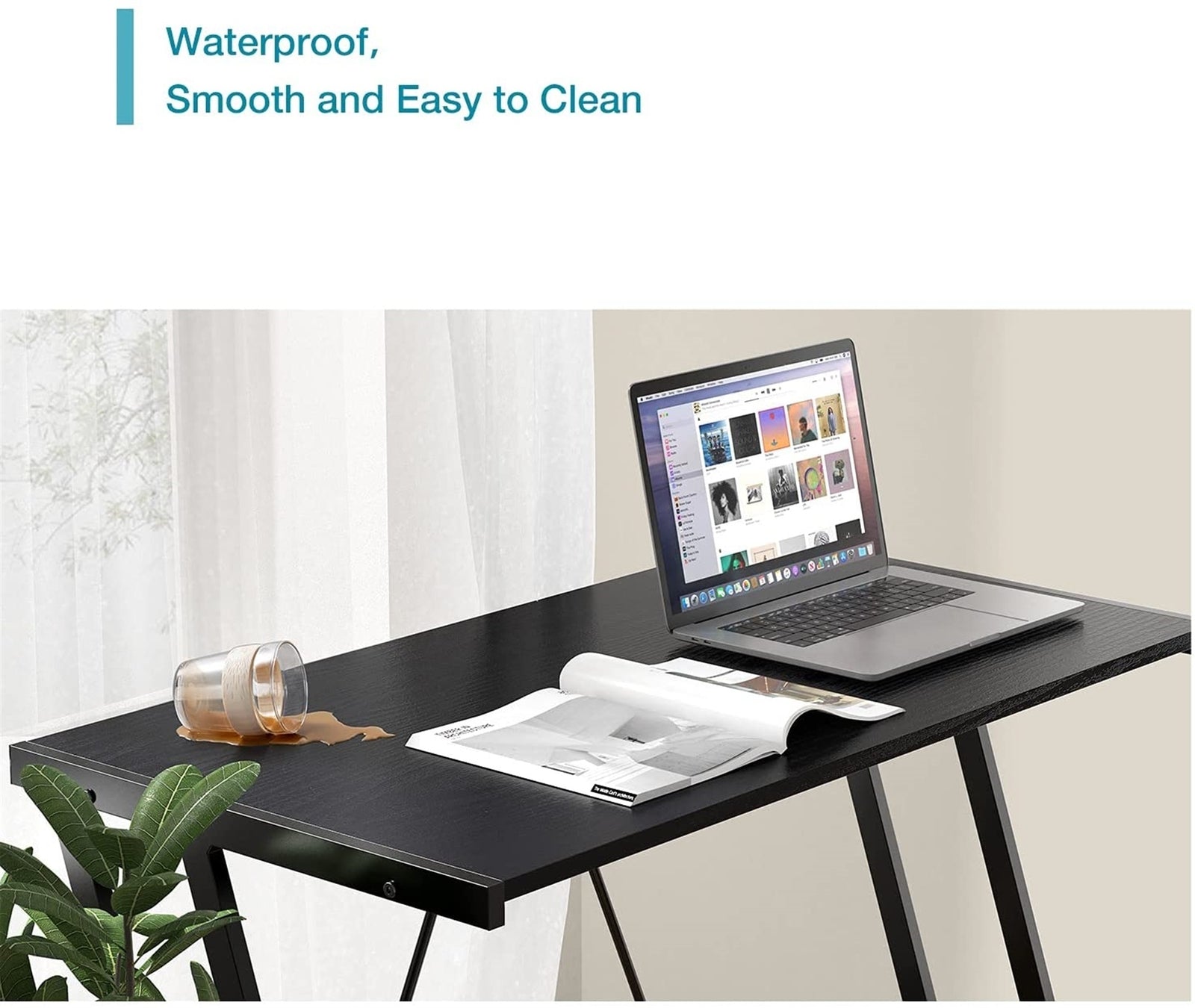 Mehoom Metal Modern Computer Study Desk for Home Office, Table, Black, 35.4"